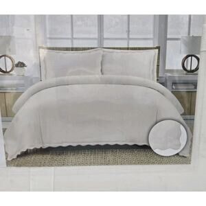 Hotel Collection Duvet Set QUEEN FULL White Embroidered Scalloped Trim Cotton